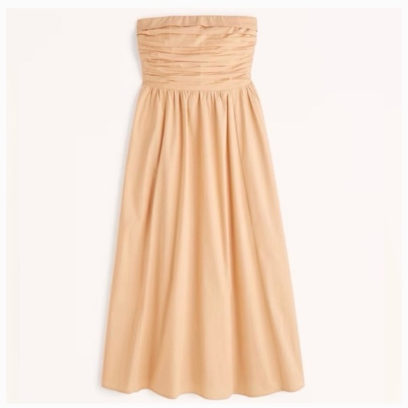 Abercrombie & Fitch Dresses & Skirts - Abercrombie & Fitch XS Peach Pockets Pleated Emerson Poplin Strapless Midi